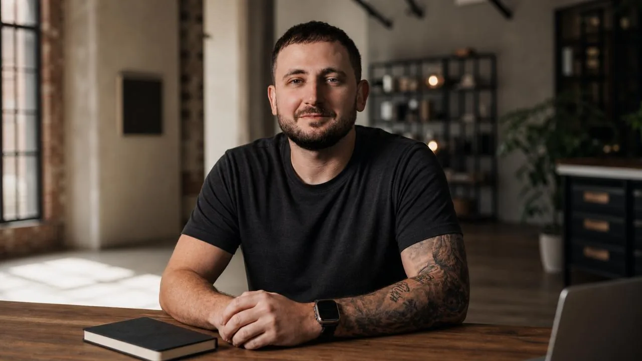 Bogdan Dzhelmach seated at a desk